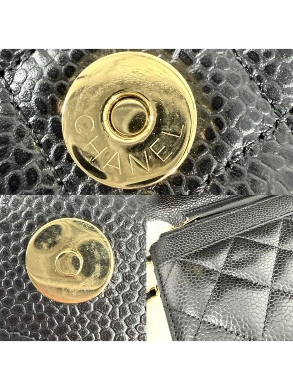 Chanel Chain Wallet Quilted Shoulder Bag CC Logo Crossbody Caviar Leather Black